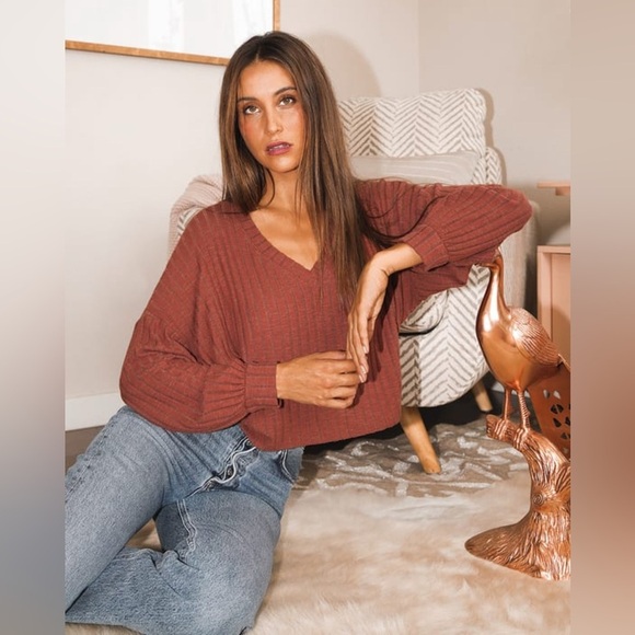 Lulus Sweaters - Style Forecast Rust Red Ribbed Sweater Top size XS